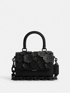 RARE Coach Rogue Top Handle Bag With Tea Rose in Black